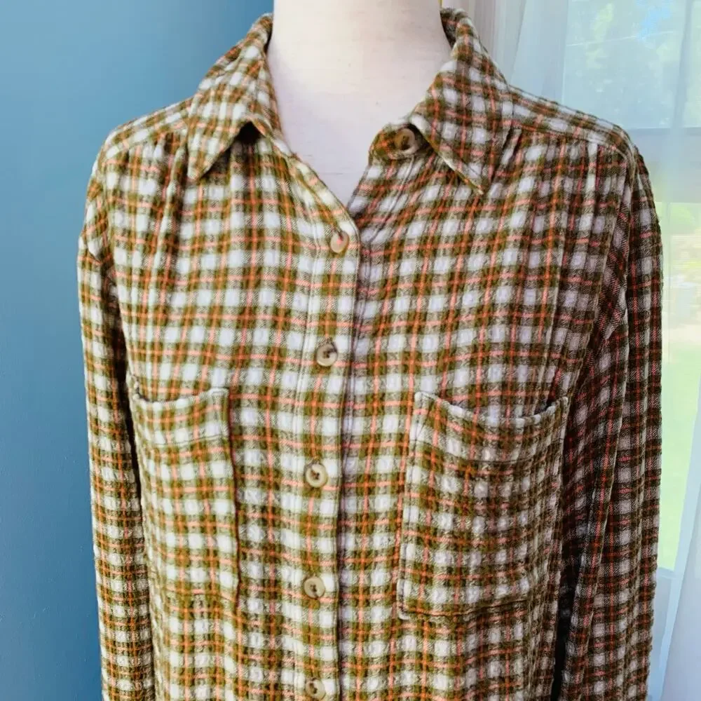Anthropologie Pilcro Plaid Crinkle Button Down Shirt Size XS - Picture 2 of 7